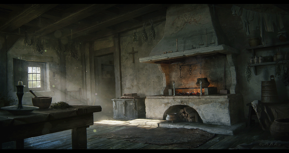 Comparison of a blockout vs the original concept art