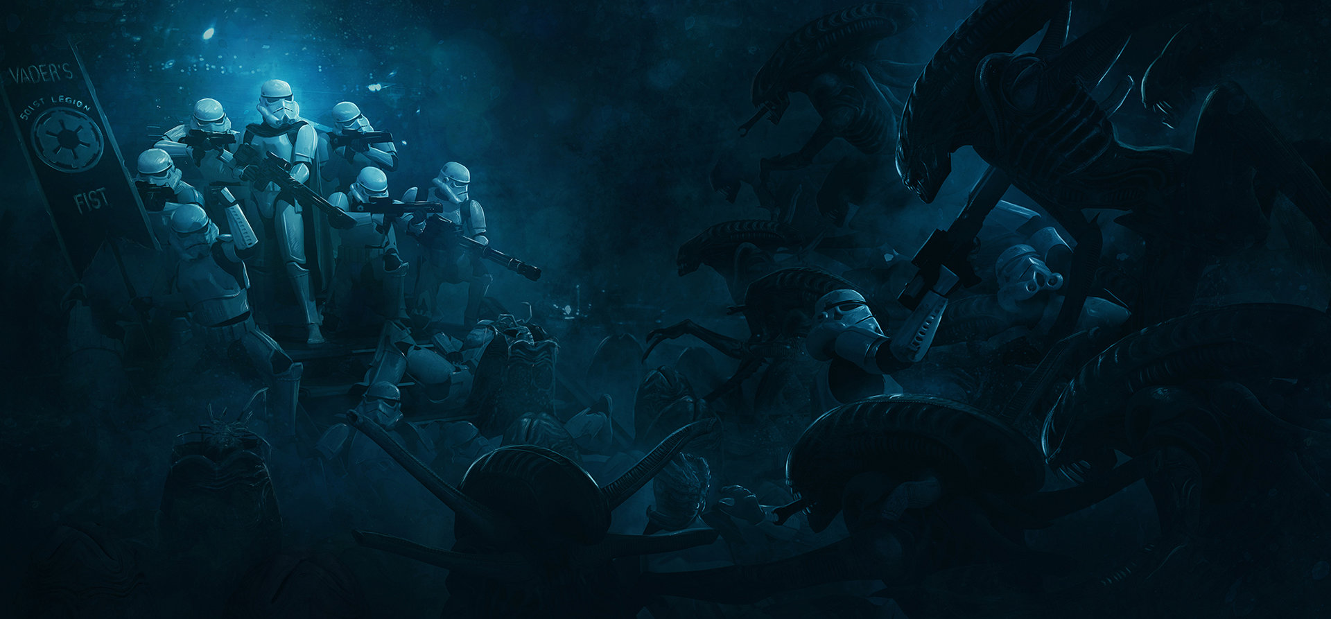 501st Legion Vader S Fist Vs Space Cockroaches 1920 893 Wallpapers
