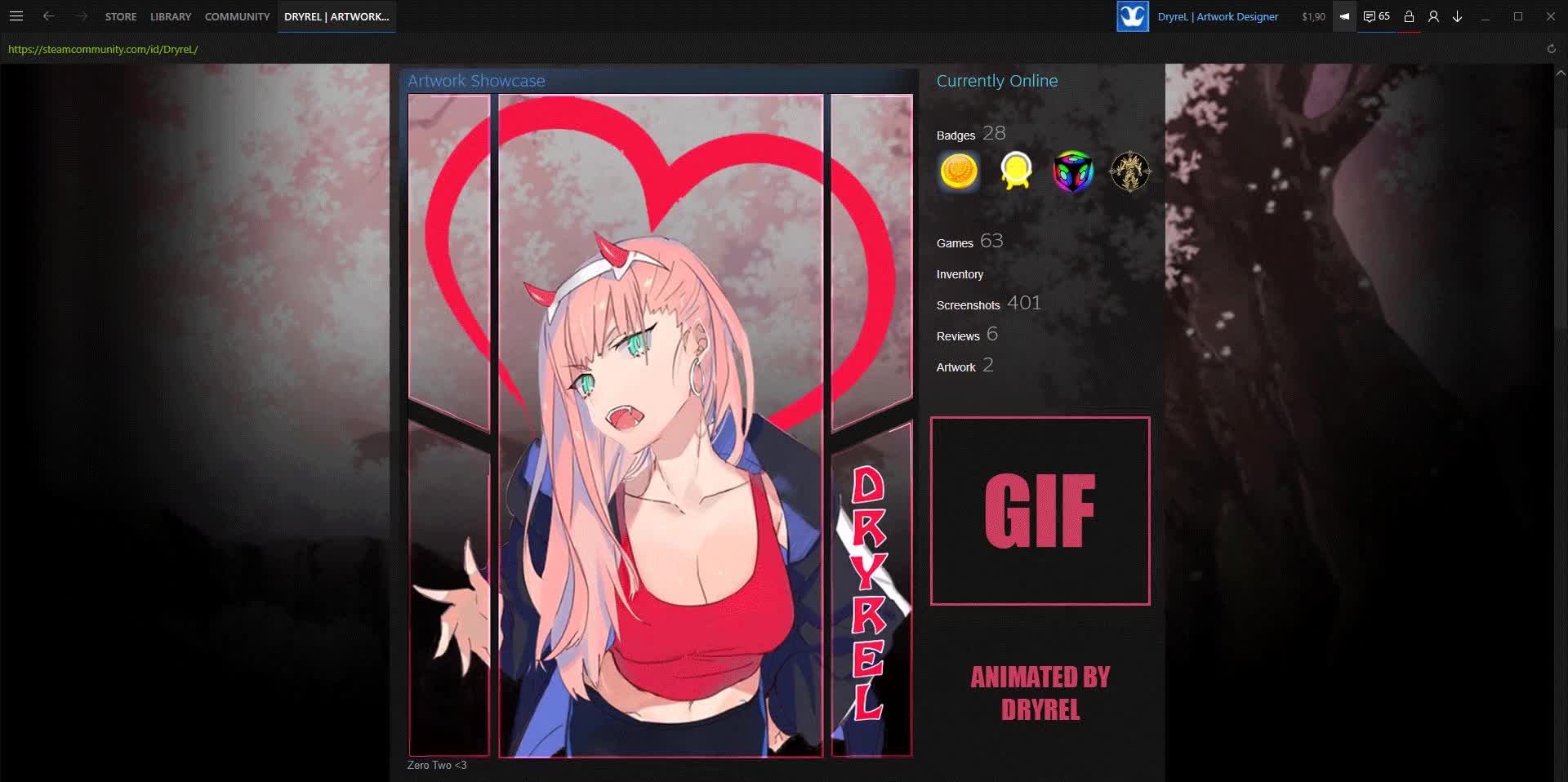 Zero Two - Steam Artwork Profile (animated) by mahaka11