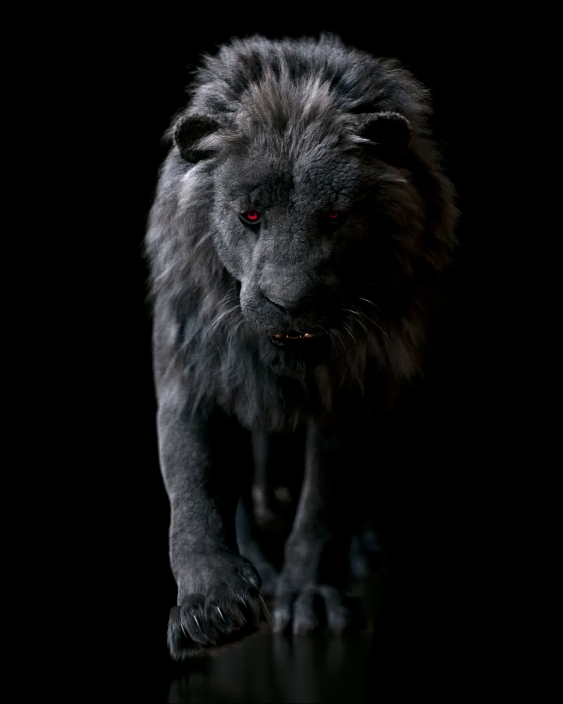 black lion with red eyes