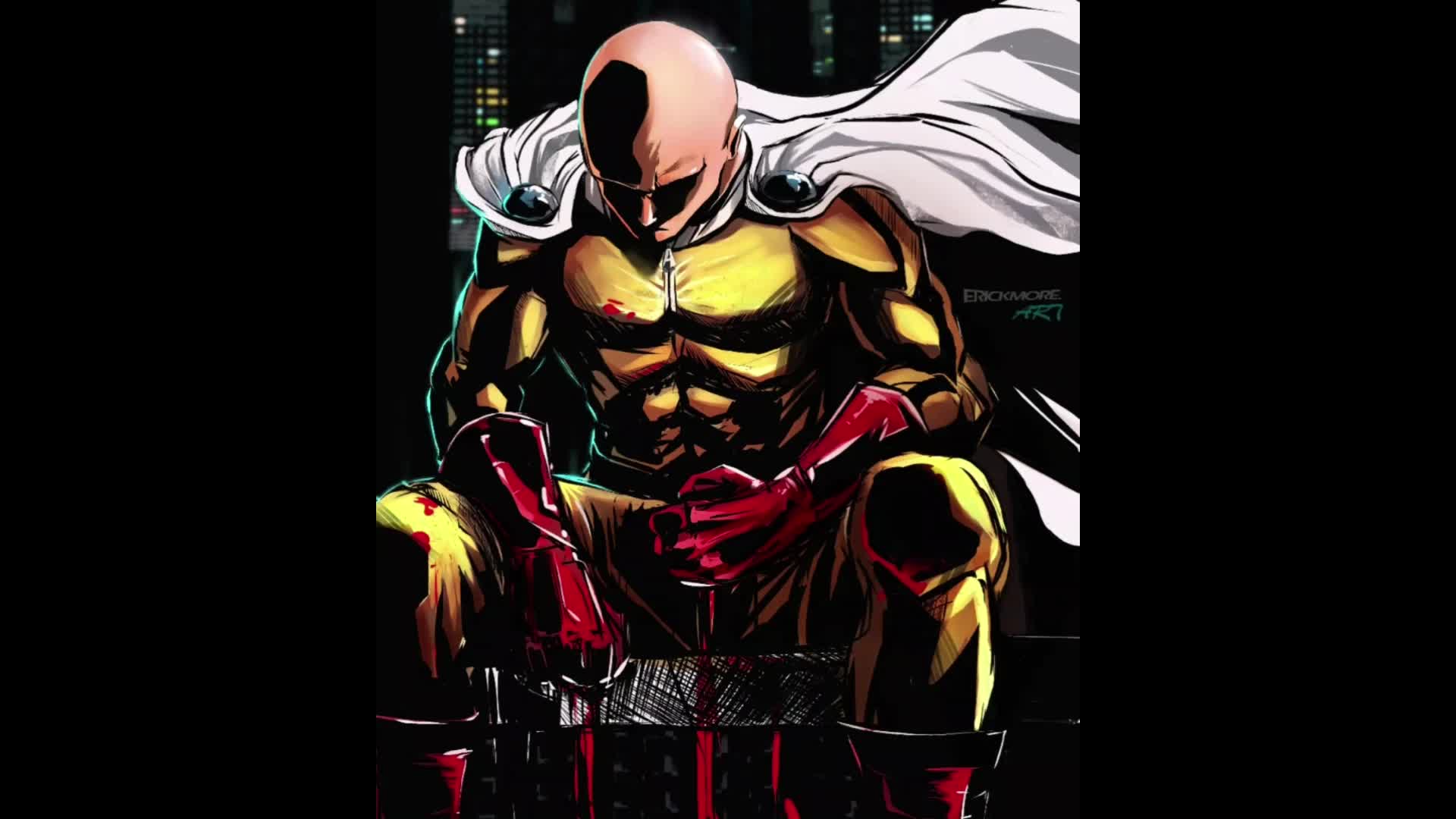 Saitama Wallpaper 4K, Yellow background, Cartoon