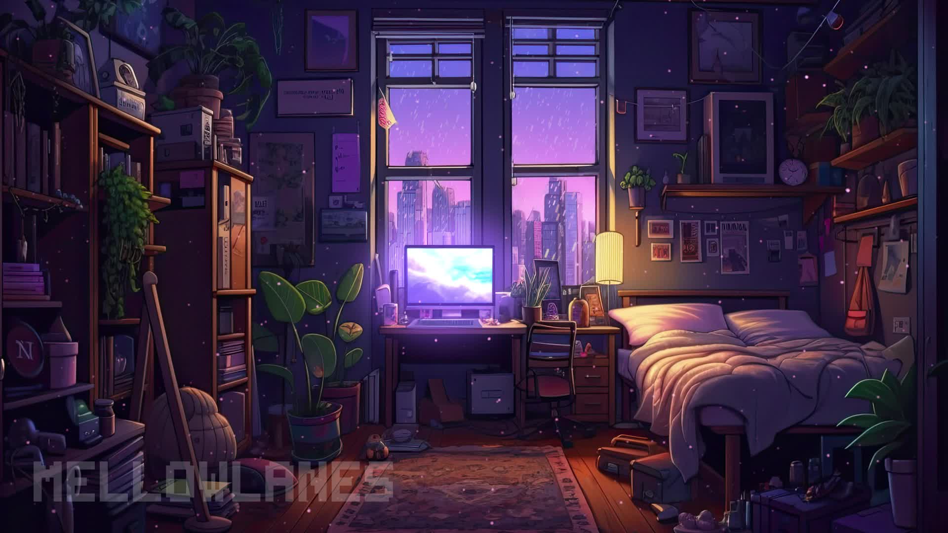 ANIMATED Twitch Overlay / Lo-fi Aesthetic Gaming PC Room 