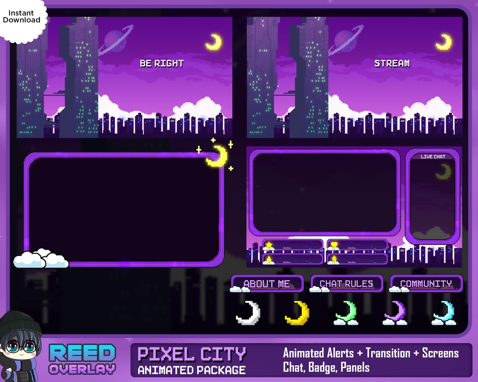 Cute Twitch Animated Transition Designs Overlay Stream Packages available  on