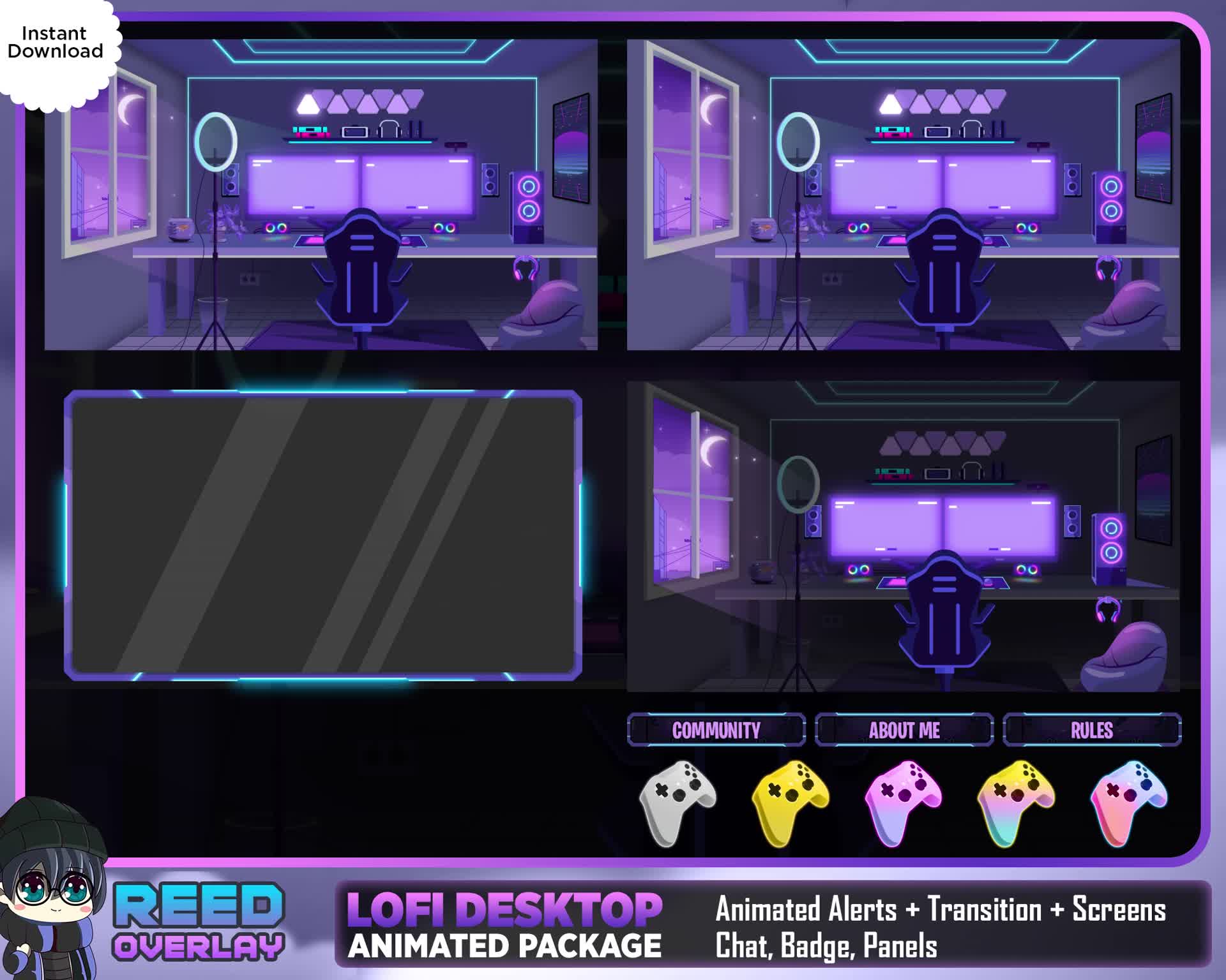 5x Animated Lofi Gaming Room Twitch Screen / Lofi Aesthetic 