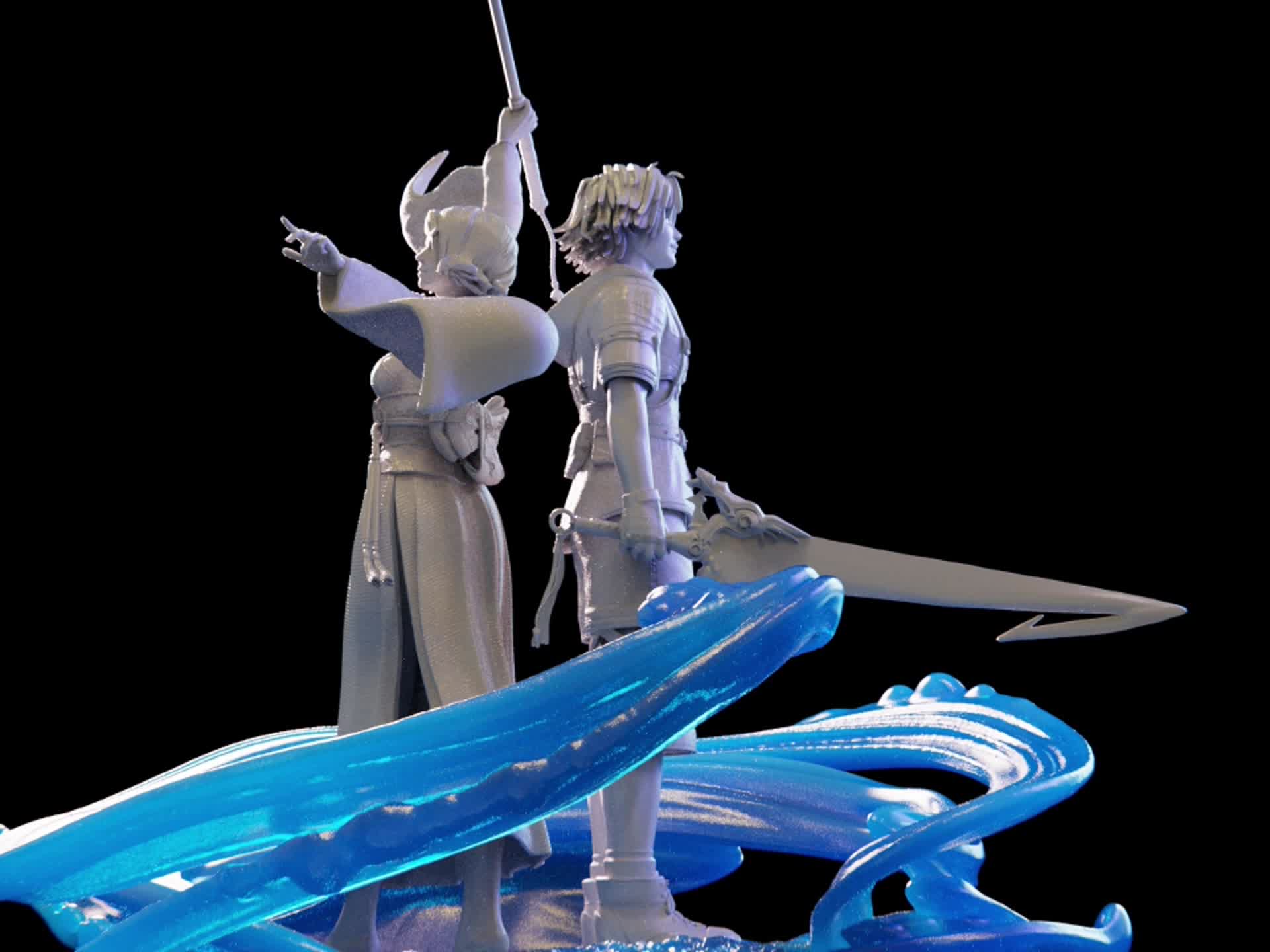 3D file Diorama Final fantasy X - Tidus + Yuna + Yuna ffx-2 + Yuna sexy  version + Extra Glyph base 🫦・Model to download and 3D print・Cults