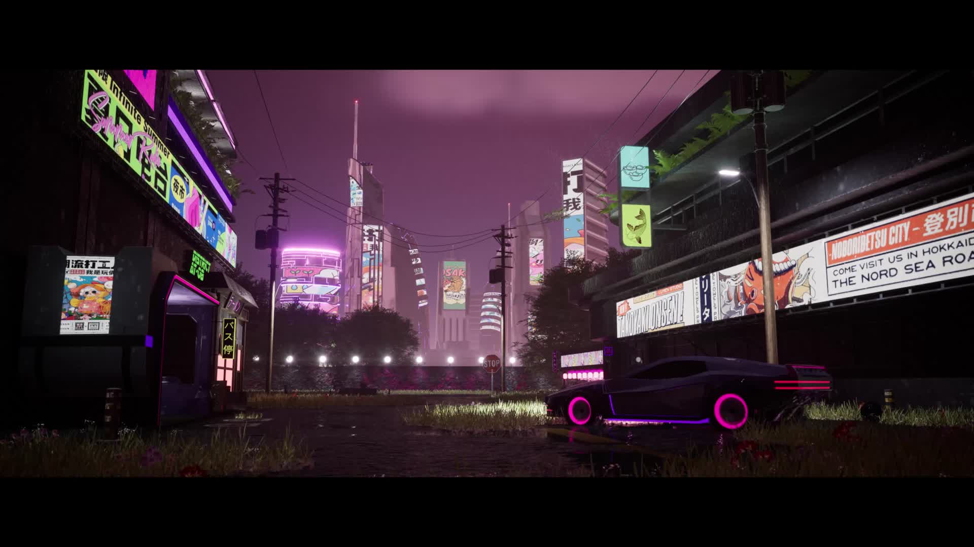 Cyberpunk 2077 animated wallpaper Sea City. 